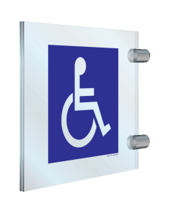 Blauw dubbelzijdig plexiglas haaks bord met pictogram voor mindervaliden