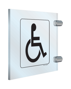 Dubbelzijdig plexiglas haaks bord voor aanduiding ruimte mindervaliden