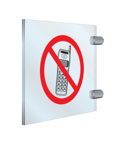 Plexiglas haaks dubbelzijdig bord met pictogram Mobiele telefoons verboden