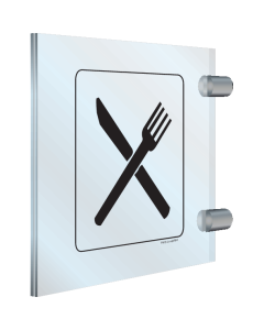 Dubbelzijdig plexiglas haaks bord met pictogram voor het aanduiden van een restaurant