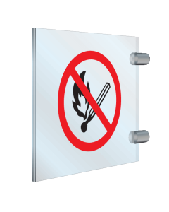Plexiglas haaks bord met pictogram Roken en open vuur verboden ISO7010 - P003