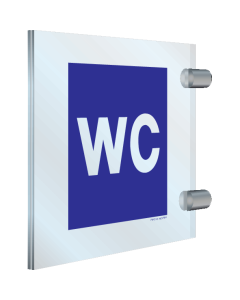 Dubbelzijdig haaks blauw plexiglas bord voor het aanduiden van een toilet