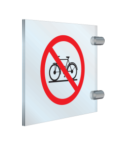 Plexiglas haaks dubbelzijdig bord met pictogram Verboden fietsen te plaatsen