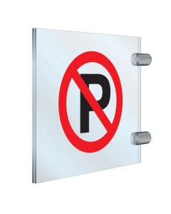 Plexiglas haaks dubbelzijdig bord met pictogram Verboden te parkeren