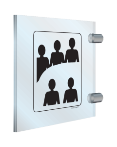 Dubbelzijdig plexiglas haaks bord met pictogram voor het aanduiden van een vergaderruimte