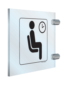 Dubbelzijdig plexiglas haaks bord om de wachtruimte aan te duiden