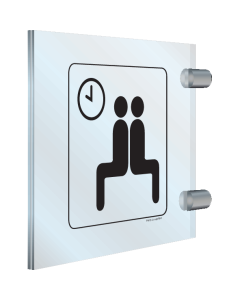 Dubbelzijdig plexiglas haaks bord met pictogram voor het aanduiden van de wachtruimte