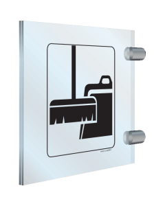 Dubbelzijdig plexiglas haaks bord met pictogram voor aanduiding werkkast