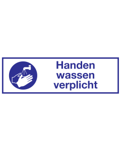 Sticker met pictogram en tekst om aan te duiden dat handen wassen verplicht is
