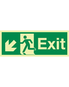 Fotoluminescerende IMO sticker met IMO pictogram Nooduitgang Links Omlaag