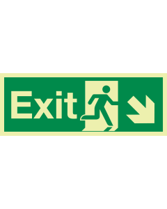 Fotoluminescerende IMO sticker met IMO pictogram Nooduitgang Rechts Omlaag