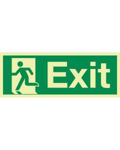 Fotoluminescerende IMO sticker met IMO pictogram en tekst Exit (links openen)