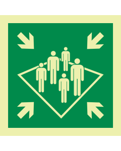 Fotoluminescerende sticker met IMO pictogram van een verzamelplaats