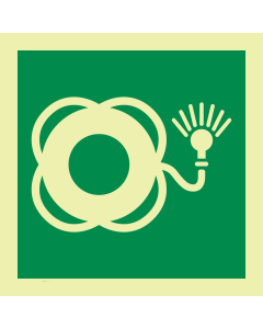 Fotoluminescerende sticker met IMO pictogram reddingsboei met licht