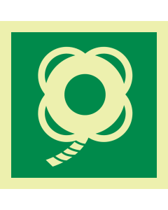 Fotoluminescerende sticker met IMO pictogram reddingsboei met lijn