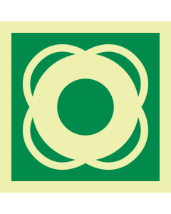 Fotoluminescerende sticker met IMO pictogram reddingsboei