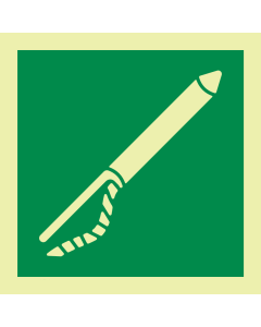 Fotoluminescerende sticker met IMO pictogram en tekst werplijn