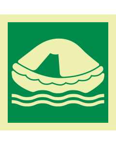 Fotoluminescerende sticker met IMO pictogram van een reddingsvlot