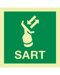 Fotoluminescerende sticker met IMO pictogram en tekst Radar transponder