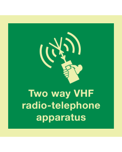 Fotoluminescerende sticker met IMO pictogram en tekst Draagbare Radio