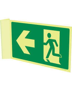 Fotoluminescerend haaks bord met pictogram nooduitgang links/rechts naar muur ISO 7010