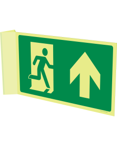 Fotoluminescerend haaks bord met pictogram nooduitgang rechtdoor ISO 7010