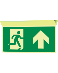 Fotoluminescerend haaks bord met pictogram nooduitgang rechtdoor plafond ISO 7010