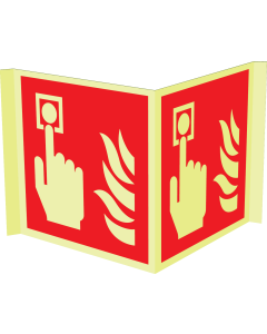 Fotoluminescerend panorama bord met pictogram van een handbrandmelder volgens ISO 7010