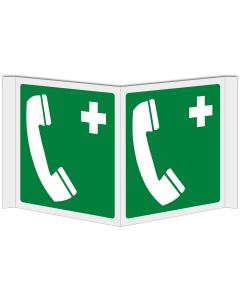Panorama bord met pictogram noodtelefoon groen ISO 7010