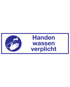 Bord met pictogram en tekst om aan te duiden dat handen wassen verplicht is