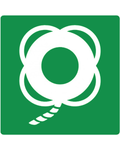 Bord met pictogram van een reddingsboei met lijn ISO 7010