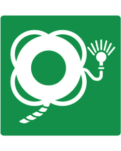 Bord met pictogram reddingsboei met lijn en licht ISO 7010