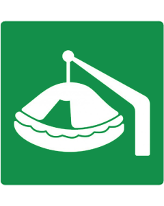 Sticker met pictogram reddingsvlot met kraan ISO 7010
