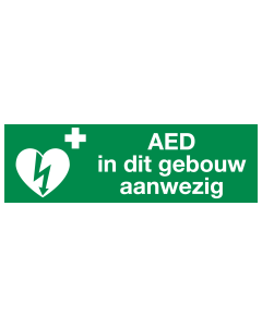 Sticker met pictogram en tekst AED in dit gebouw aanwezig ILCOR (Raamsticker)