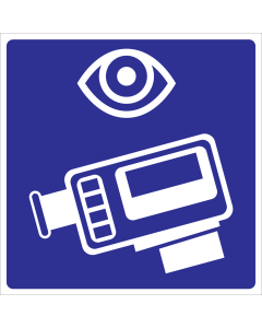Blauwe raamsticker met camera en oog voor aanduiden camerabewaking