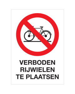 Sticker met pictogram en tekst Verboden fietsen te plaatsen (Raamsticker)