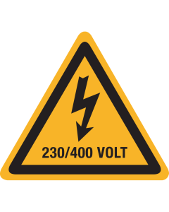 Sticker met pictogram / spanningsaanduiding "Waarschuwing 230/400 volt" - ISO 7010 - W012
