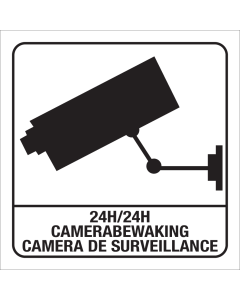 Witte sticker met pictogram voor aanduiden 24h camerabewaking