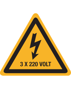 Sticker met pictogram / spanningsaanduiding "Waarschuwing 3x220 volt" - ISO 7010 - W012