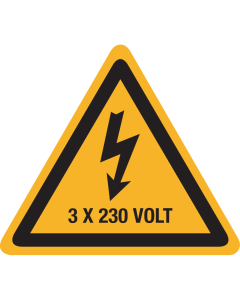 Sticker met pictogram / spanningsaanduiding "Waarschuwing 3x230 volt" - ISO 7010 - W012