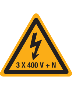 Sticker met pictogram / spanningsaanduiding "Waarschuwing 3x400V+N" - ISO 7010 - W012