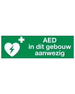 Sticker met pictogram en tekst AED in dit gebouw aanwezig ISO 7010