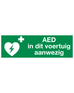 Sticker met pictogram en tekst AED in dit voertuig aanwezig ISO 7010 