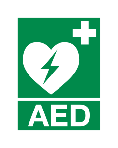Sticker met pictogram en tekst AED - ISO 7010