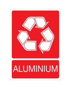 Rode sticker met pictogram voor het recyclen en afvalscheiden van aluminium