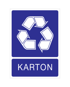 Blauwe sticker met pictogram voor het recyclen en afvalscheiden van karton