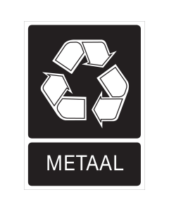 Zwarte sticker met pictogram voor het recyclen en afvalscheiden van metaal