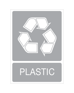 Grijze sticker met pictogram voor het recyclen en afvalscheiden van plastic