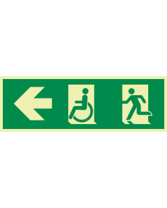Fotoluminescerende sticker met pictogram nooduitgang links beperkte mobiliteit ISO 7010