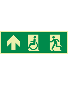 Fotoluminescerende sticker met pictogram nooduitgang rechtdoor beperkte mobiliteit ISO 7010